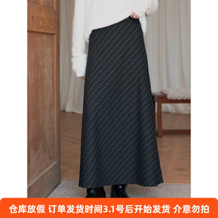 【克伯拉德视觉瘦臀半裙】法式复古高腰条纹a字大摆裙女n643c