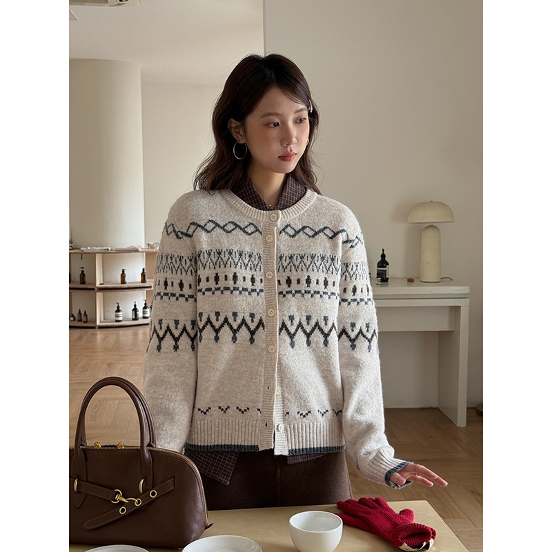 【糖炒栗子费尔岛毛衣】复古羊毛针织开衫女装冬季毛衣n783c