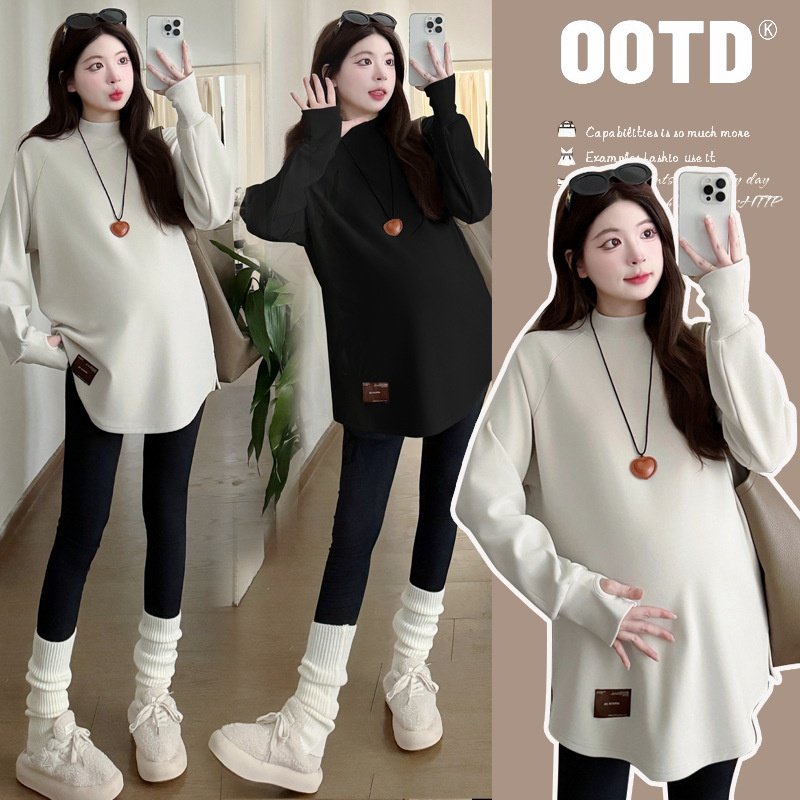 冬季新款孕妇装韩版德绒面料保暖T恤宽松大码洋气减龄打底衣潮妈