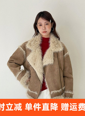 【绒光泡芙】复古皮毛一体仿麂皮绒外套女冬季新款上衣n779c