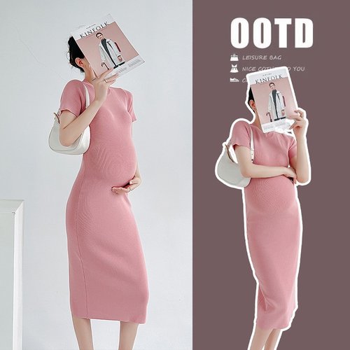 网红孕妇装短袖针织修身显瘦孕妇连衣裙