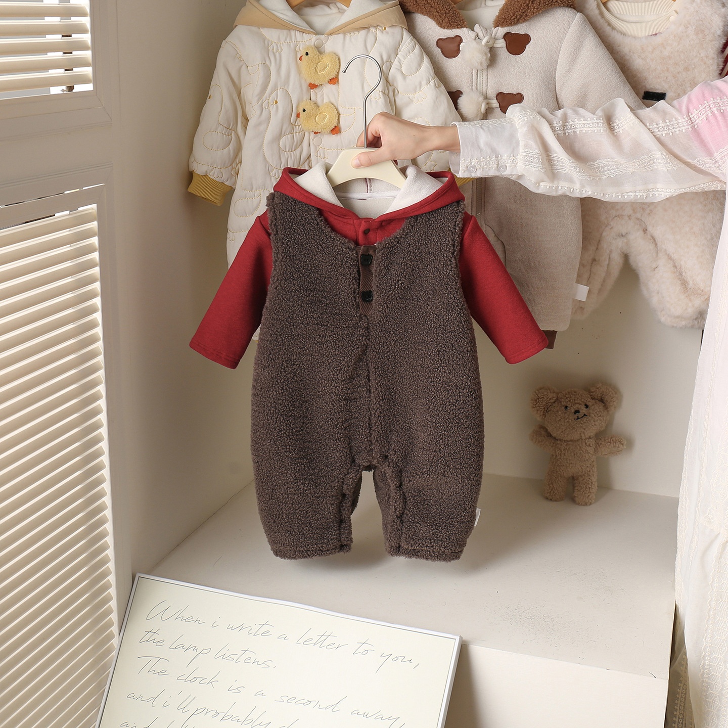 韩国童装秋冬宝宝精灵帽卫衣连体裤加绒两件套婴幼童保暖外出服