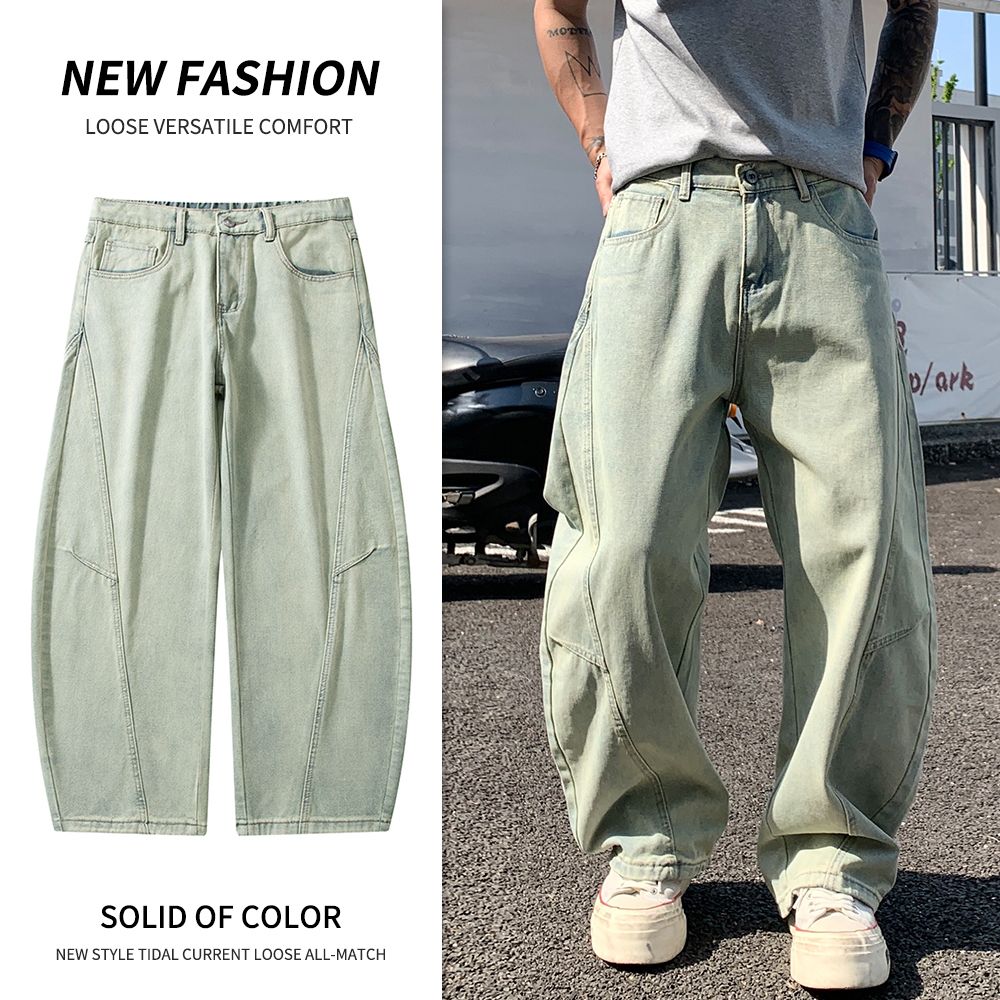 LLC2899四季新款弯刀裤AC潮牌脏脏裤灼烧炒盐水洗街头潮品长裤