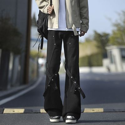 2830美式cleanfit小弯刀黑色牛仔具显高显腿长男女款设计感水洗裤