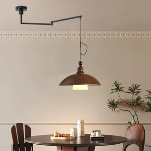 2025新款摇臂餐厅吊灯中古风复古胡桃木卧室商铺茶室酒吧台餐吊灯