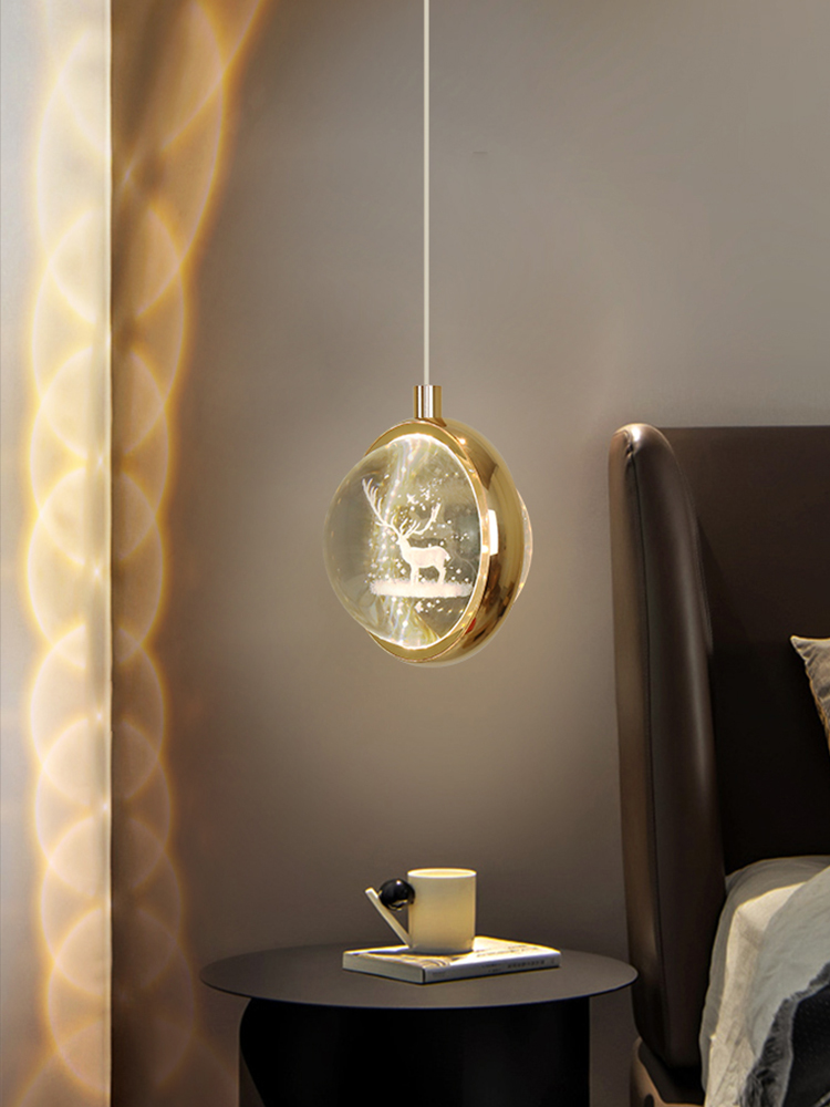 卧室床头水晶球吊灯网红新款轻奢餐厅灯创意个性艺术吧台咖啡厅灯