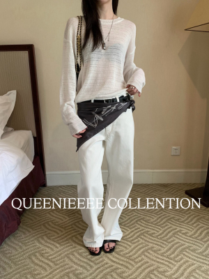 QUEENIE2026春夏新款 薄款和纸纱透气防晒长袖微透百搭上衣针织衫