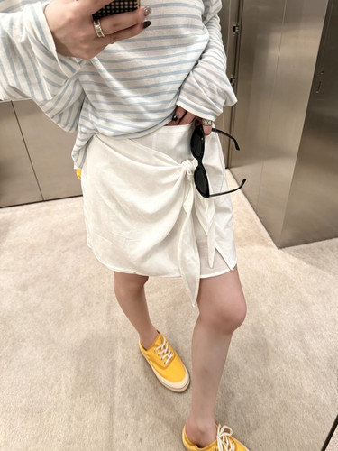 QUEENIE2026夏季 扭结半裙天丝亚麻清爽松弛感围裹式短款半身裙