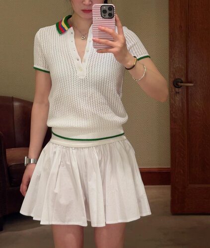 QUEENIE2026春夏新款 拉夫针织弹力腰运动网球裙战马刺绣半裙短裙