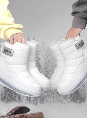 新款男女高帮短靴子棉鞋男冬季加绒加厚防寒靴防滑男士白色雪地靴
