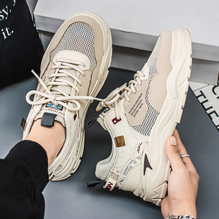 男鞋2025新款夏季透气跑步运动鞋男款上班工作休闲老爹劳保潮鞋子