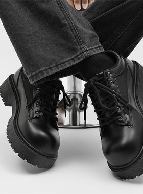 男鞋2025新款夏季英伦风男士休闲皮鞋厚底增高黑色西装大头德比鞋