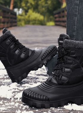 新款男鞋棉鞋冬季加绒保暖加厚东北户外高帮皮靴防滑时尚雪地靴男