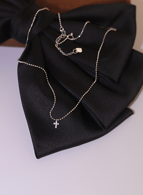 盖娅琳 S925纯银闪圆珠链微镶锆石十字架项链日系超迷你锁骨链女