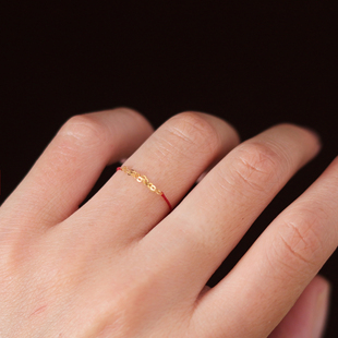 盖娅琳 不掉色 18k真金AU750红绳戒指手工编绳纤细极细链条戒子女