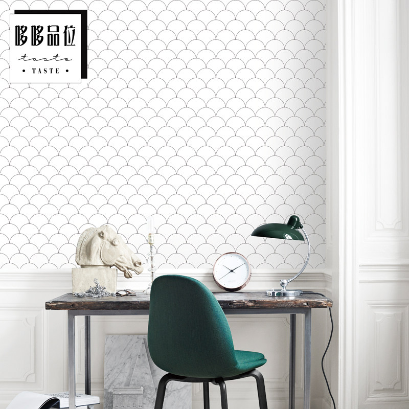 北欧黑白墙纸现代轻奢个性鱼鳞简单图案客厅卧室无缝墙布ddpw448