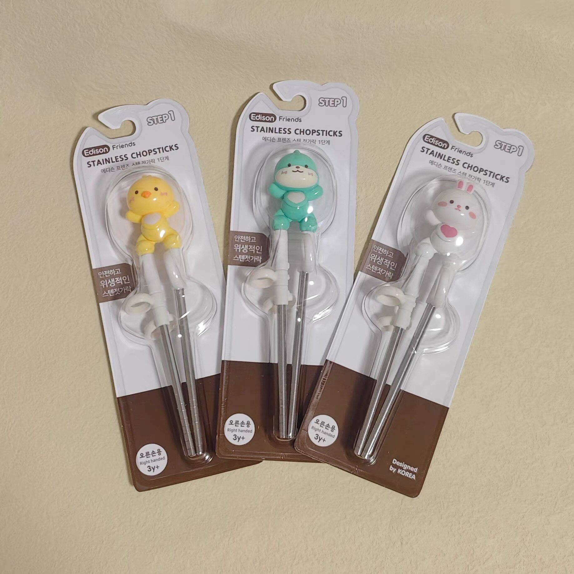 韩国EDISON爱迪生卡通儿童练习筷婴幼儿立体训练辅助不锈钢学习筷