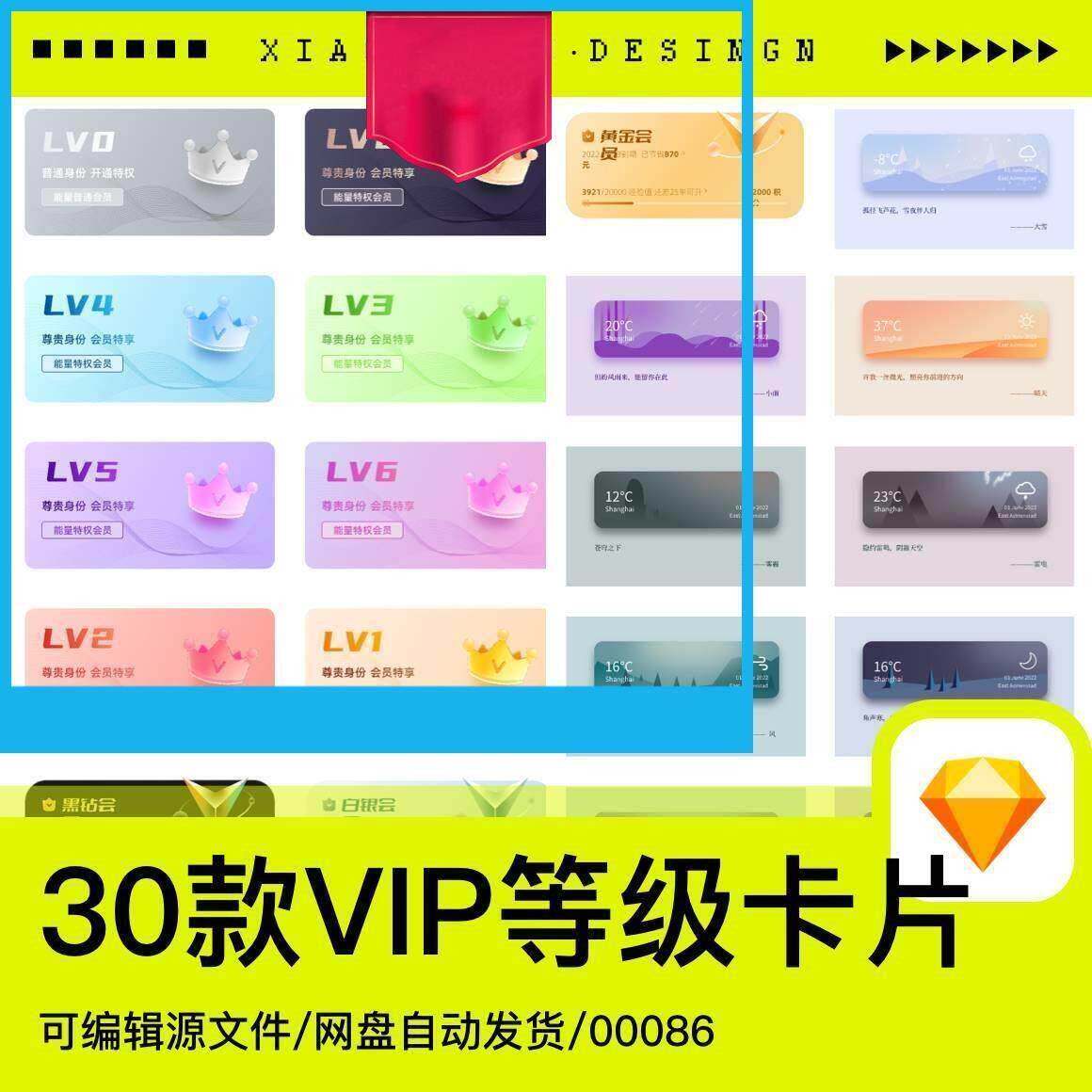 UI设计VIP等级成长体系会员卡片源文件sketch素材图标金银铜 app