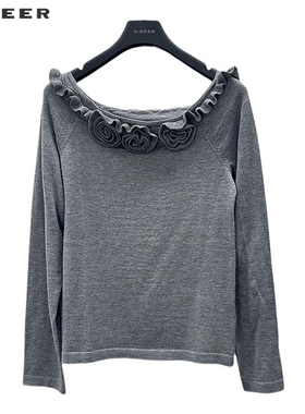 【一一专属】优雅罗纹圆领花朵木耳边针织衫S253Z3558