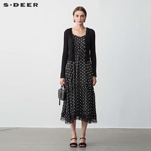 法式 木耳边波点针织吊带裙套装 S243Z1424 一一粉丝专享