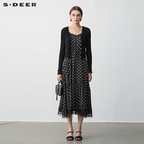 【一一粉丝专享】法式木耳边波点针织吊带裙套装S243Z1424