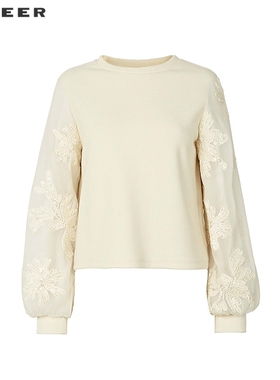 【一一专属】复古圆领绣花拼接长袖T恤S244Z0203