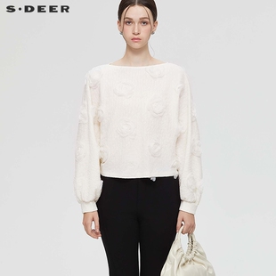 【甜甜粉丝专属】女装OL风文艺圆领花朵肌理长袖上衣S253Z2225