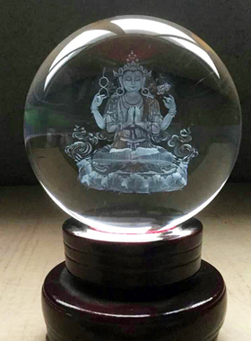 四臂观音菩萨佛像水晶球摆件佛堂供奉酒柜玄关装饰生日礼物内雕