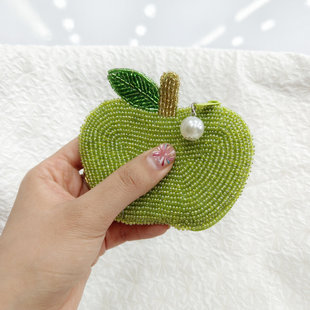 新品 青苹果耳机包钉珠手工串珠零钱包双面珠绣硬币小收纳包可定制