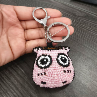 粉嘟嘟傻馒挂件MT车钥匙扣手工珠绣包包挂饰3D立体小母牛粉色