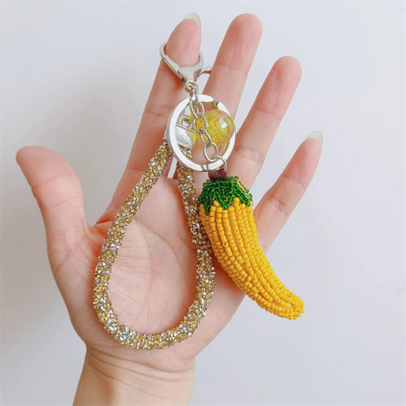 新品潮流串珠挂件红色辣椒车钥匙圈创意包挂环锁匙扣书包挂饰