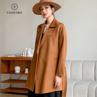 领百搭毛呢外套 820 双面水波纹100%羊毛秋冬大衣女西装 帕什