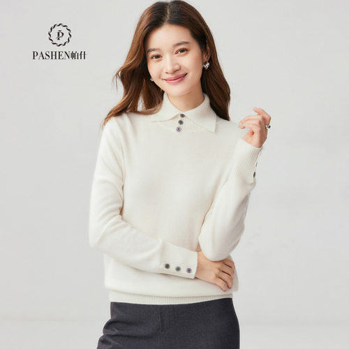 帕什100羊绒女秋冬翻领毛衣