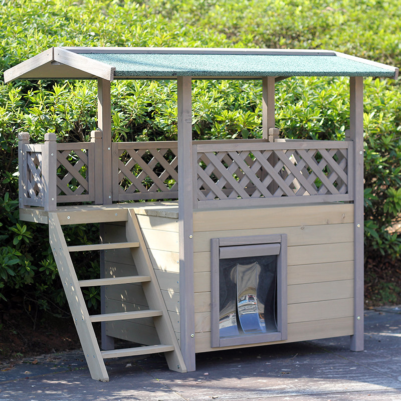 室外实木猫窝木制猫屋猫笼子宠物窝户外防雨保暖双层网红通用