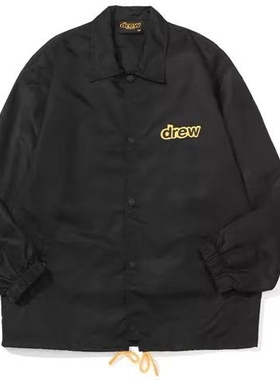 Dre JustinBieber猪窝笑脸 秋冬薄款黑色宽松风衣外套单层 男女