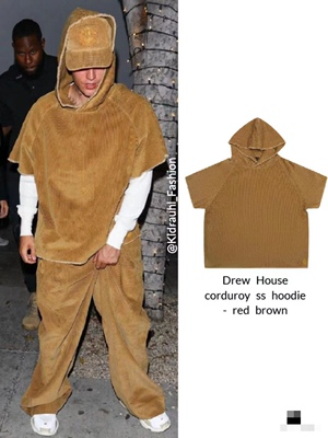 Dre比伯 justinbieber 上身款 短袖 短装灯芯绒帽子卫衣  男女