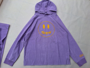 帽子卫衣 Dre不会撞款 灯芯绒长袖 猪窝笑脸 紫色 贾克斯丁比伯
