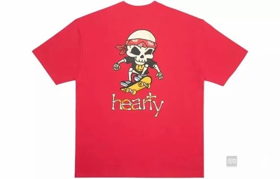 特 Dre后背骷髅头图案  JustinBieber袖纯棉T恤 红色男女同款