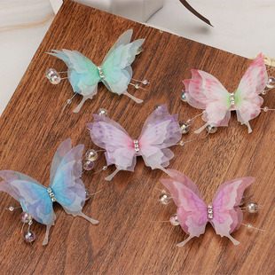 汉服配饰少女渐变双层绢纱蝴蝶发夹古风仙气头饰高级感侧边刘海夹