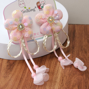 2022年夏季新款儿童假发辫吊坠对夹女童布艺发夹小女孩儿丫鬟头夹