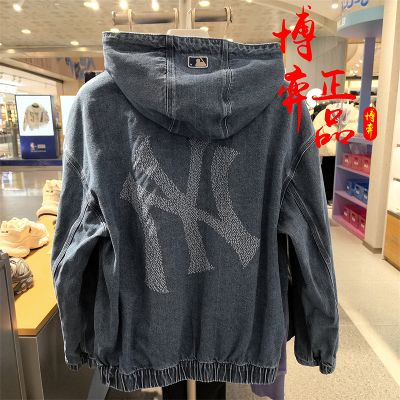 MLB25秋季新款男女情侣时尚背大标复古时尚连帽牛仔夹克3ADKB0354