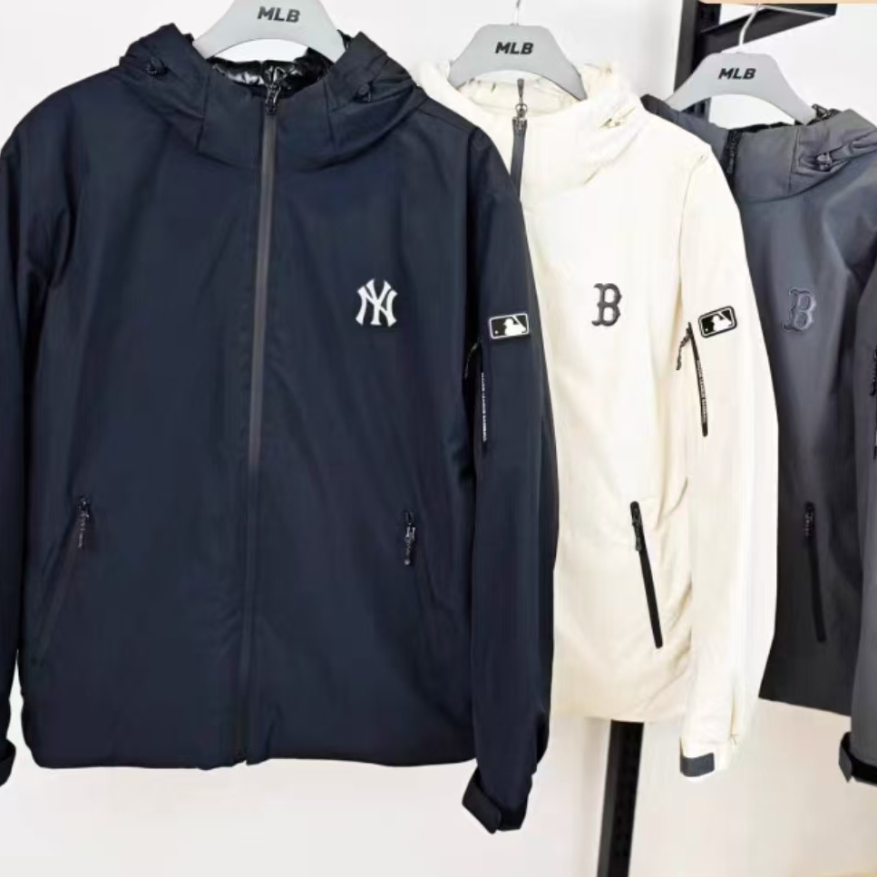 MLB25冬季新款男女情侣纯色百搭防泼水保暖轻薄款羽绒服3ADJB0156