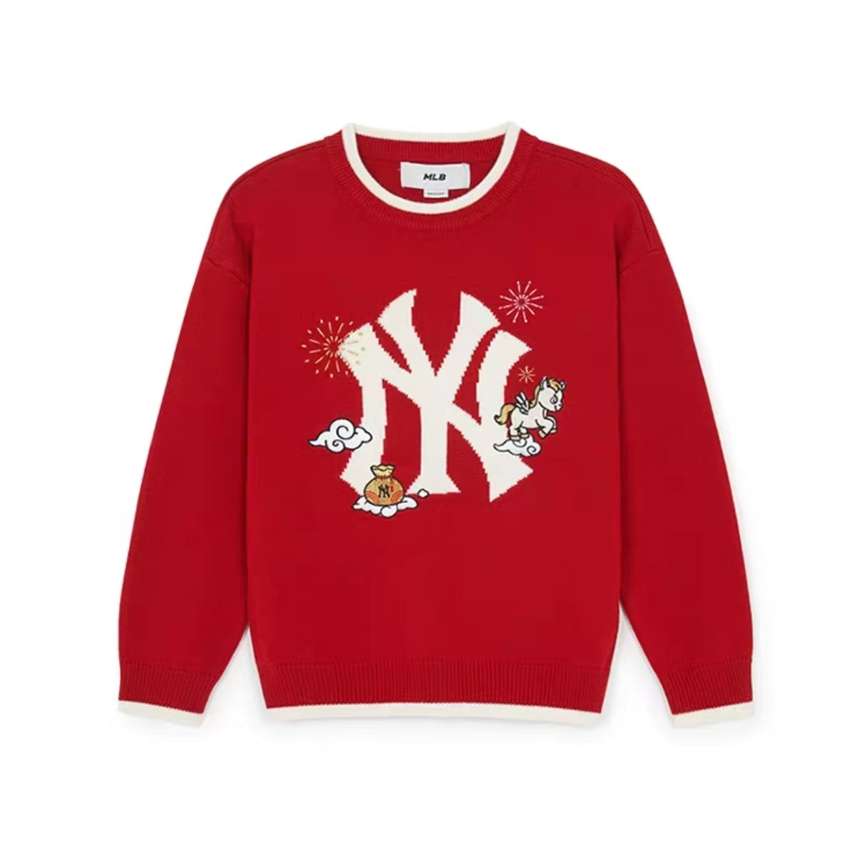 MLB儿童26春新款男女童马年轻盈舒适圆领绵羊毛针织毛衣7AKPMN161