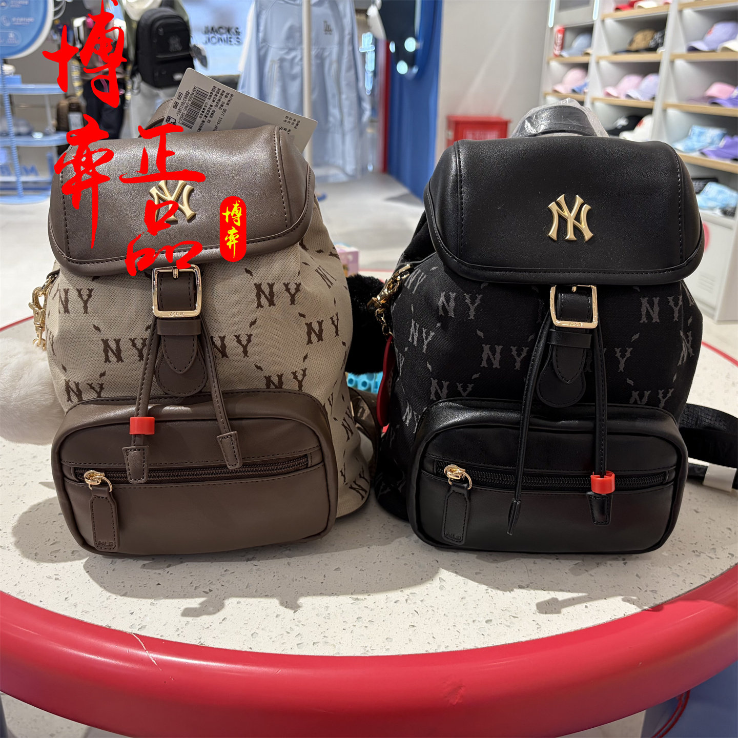 MLB儿童26秋新男女童NY老花满印运动休闲可调肩带双肩包7ABKM086N图片