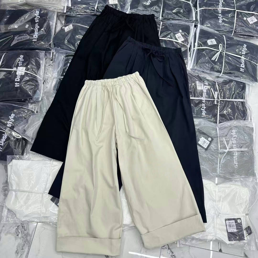 2025早春清仓小个子松紧腰显瘦阔腿裤高腰直筒休闲九分裤梨形身材