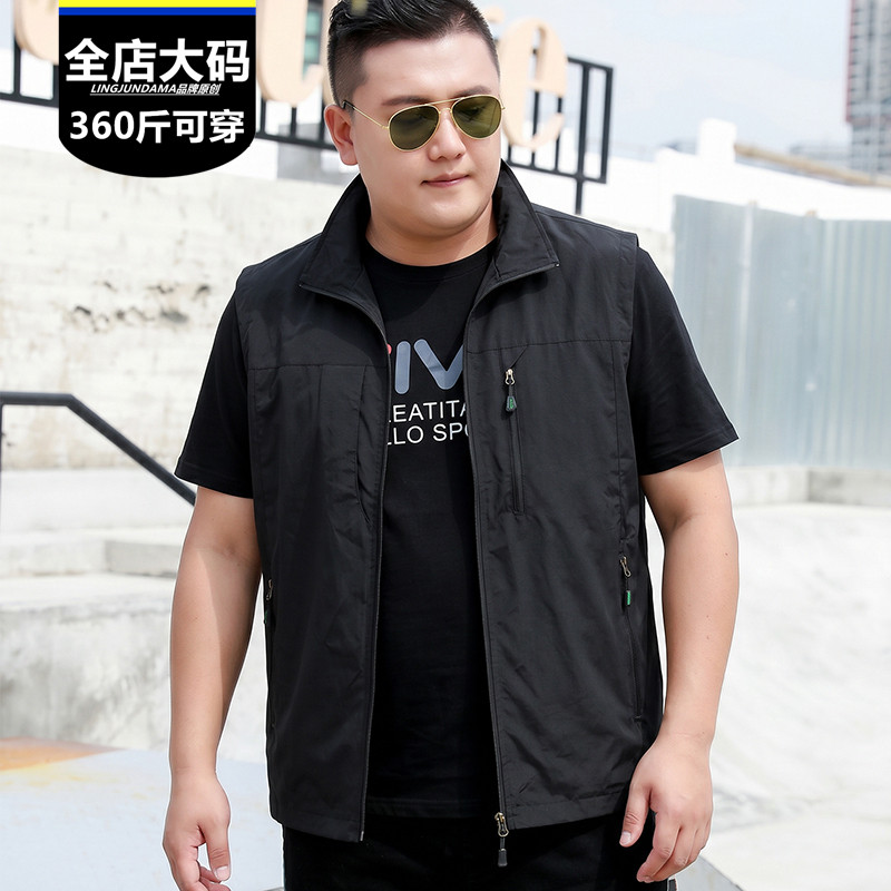 秋季男士工装马甲加肥加大码宽松版百搭立领无袖休闲衫胖肥佬外套