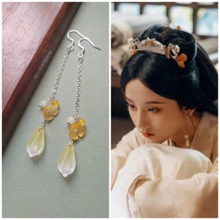 折腰小乔同款耳环耳饰宋祖儿同款耳坠耳夹配饰战国袍荷叶水滴耳饰