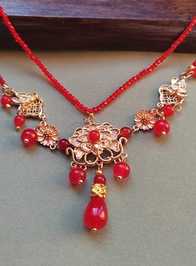 新中式国风项链女红色大奉打更人田曦薇临安公主同款项链双层璎珞