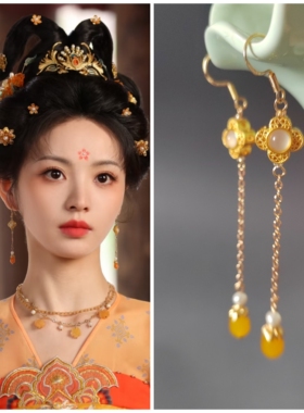 子夜归田曦薇同款耳环耳坠猫公武桢同款沙金四叶草绿色流苏耳环