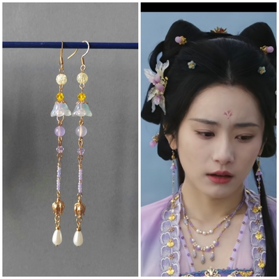 子夜归同款耳环斛珠娘子狐狸同款耳坠紫色系仙女汉服配饰耳坠耳夹